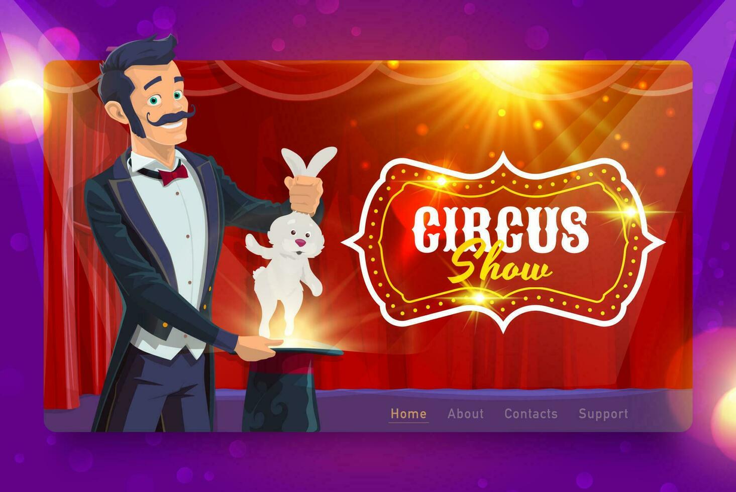 Shapito circus landing page, magician with rabbit vector