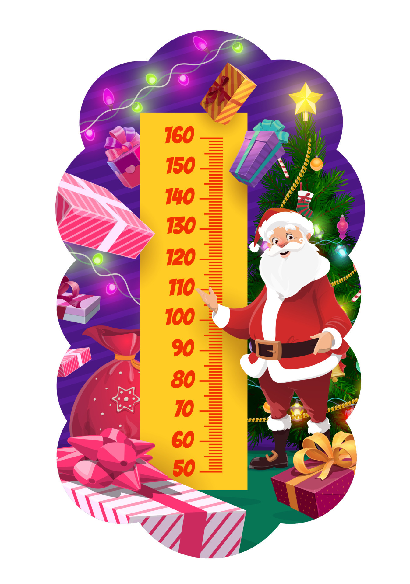Christmas kids height chart, cartoon Santa, tree 23518386 Vector Art at