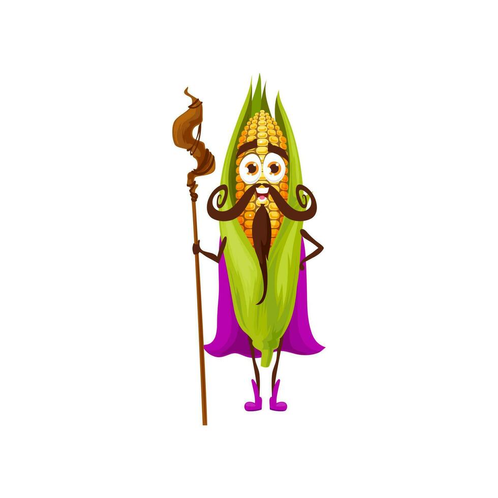 Magician corn cob vegetable isolated veggie wizard vector