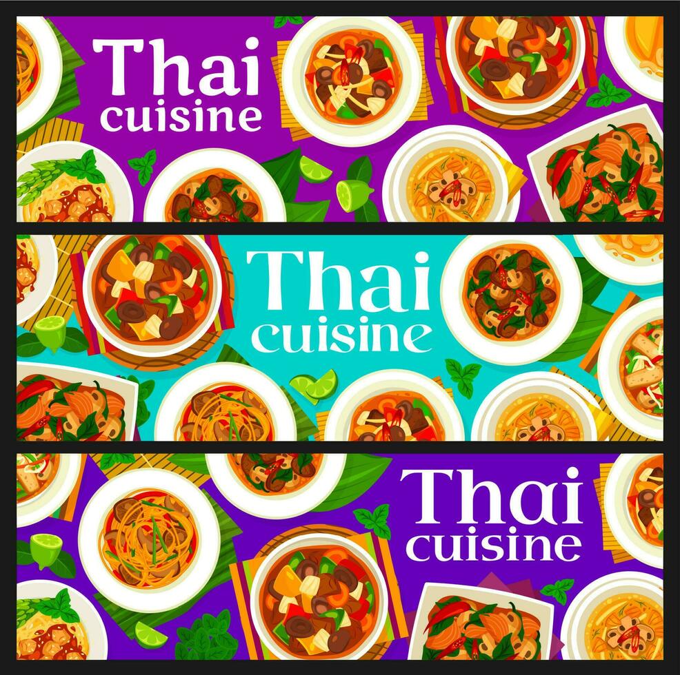 Thai cuisine restaurant food vector banners