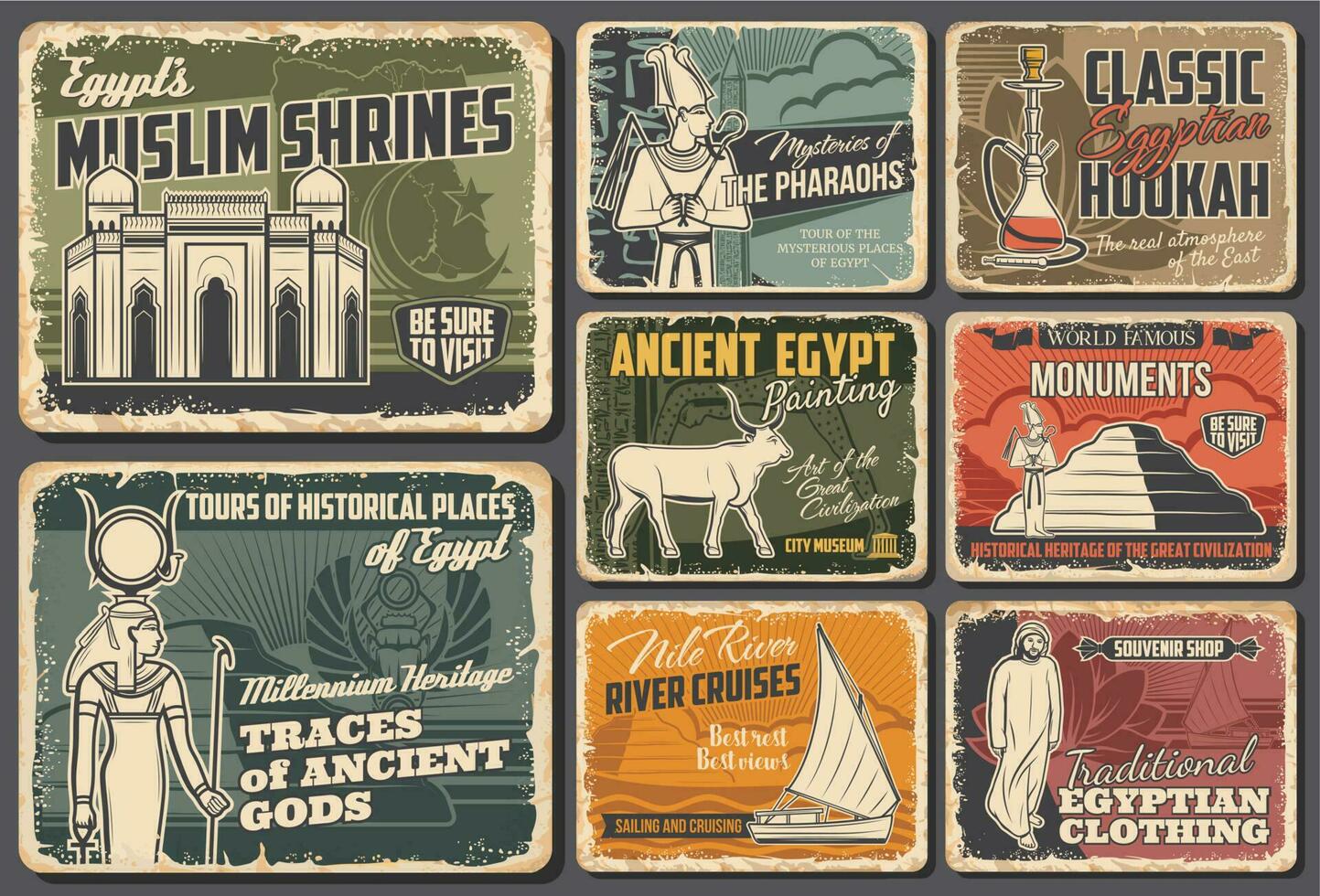 Ancient Egypt travel retro vector posters set
