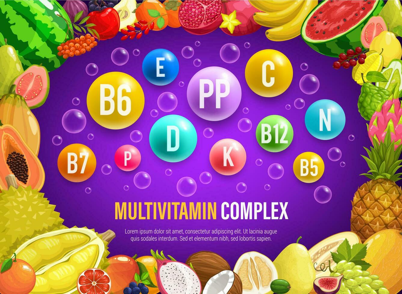 vitaminas y minerales en granja frutas vector