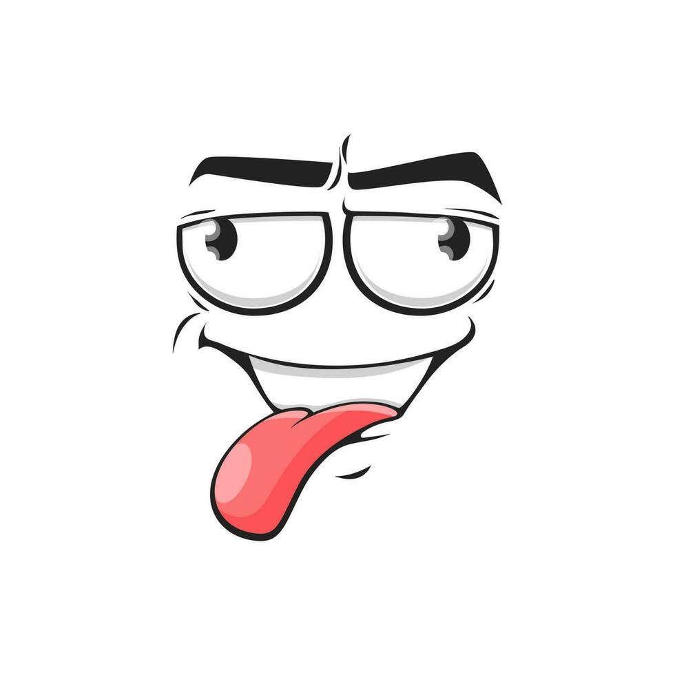 Cartoon face show pink tongue, teasing expression vector