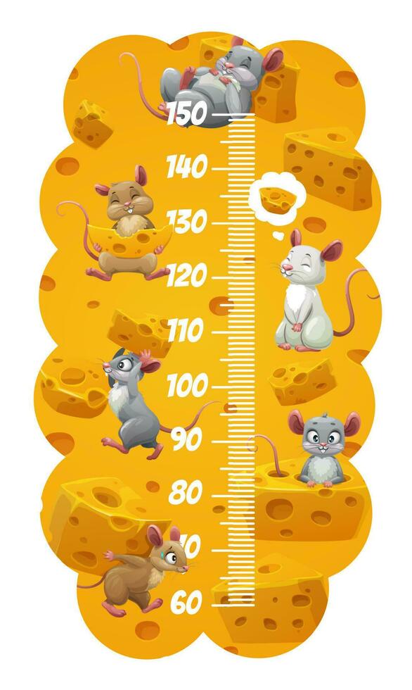 Height chart kid growth measure ruler cartoon mice vector