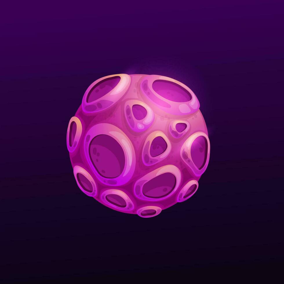 Planet with pink glossy crater cartoon alien world vector
