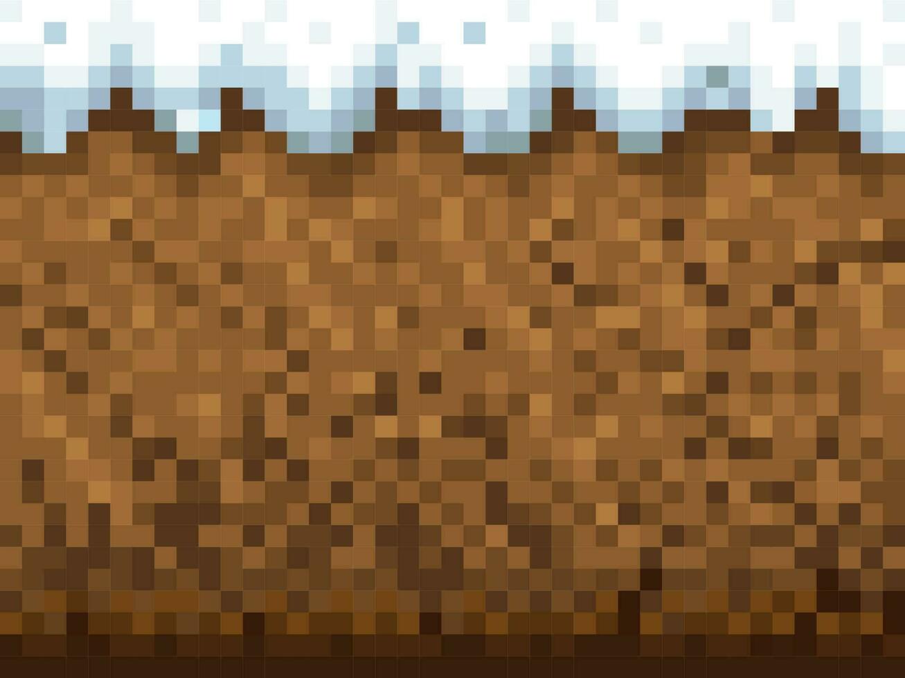 Ice, snow and ground blocks pattern, cubic pixel vector