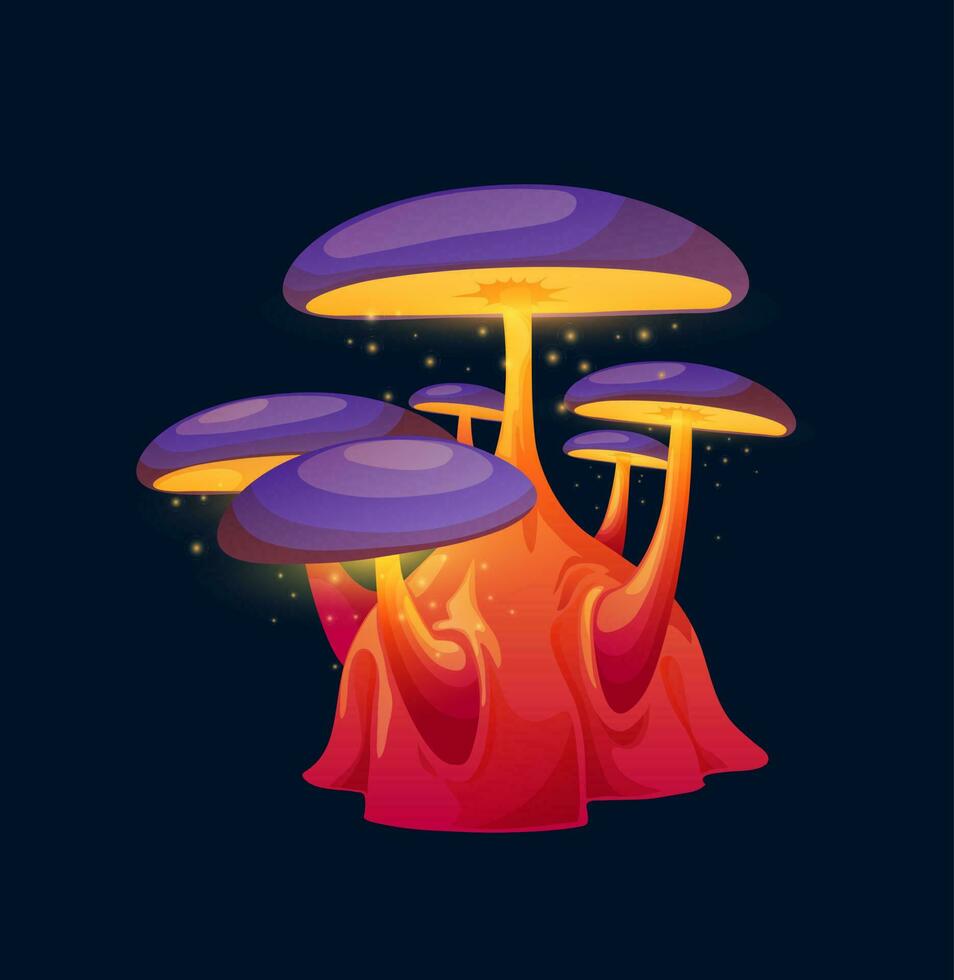 Fantasy magic toxic purple mushroom, alien fungus vector