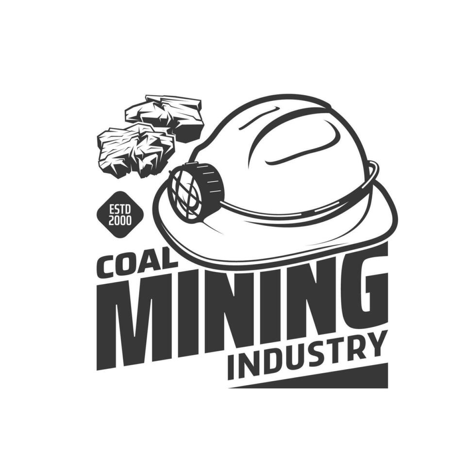 Mining industry icon, miner hat and coal or ore vector