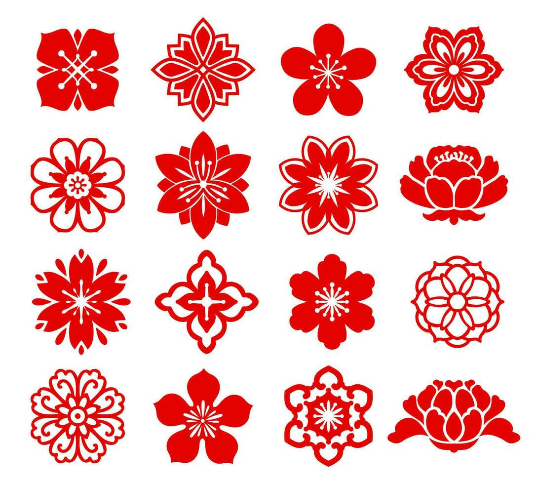 Red Asian floral pattern, Chinese, Japanese flower vector