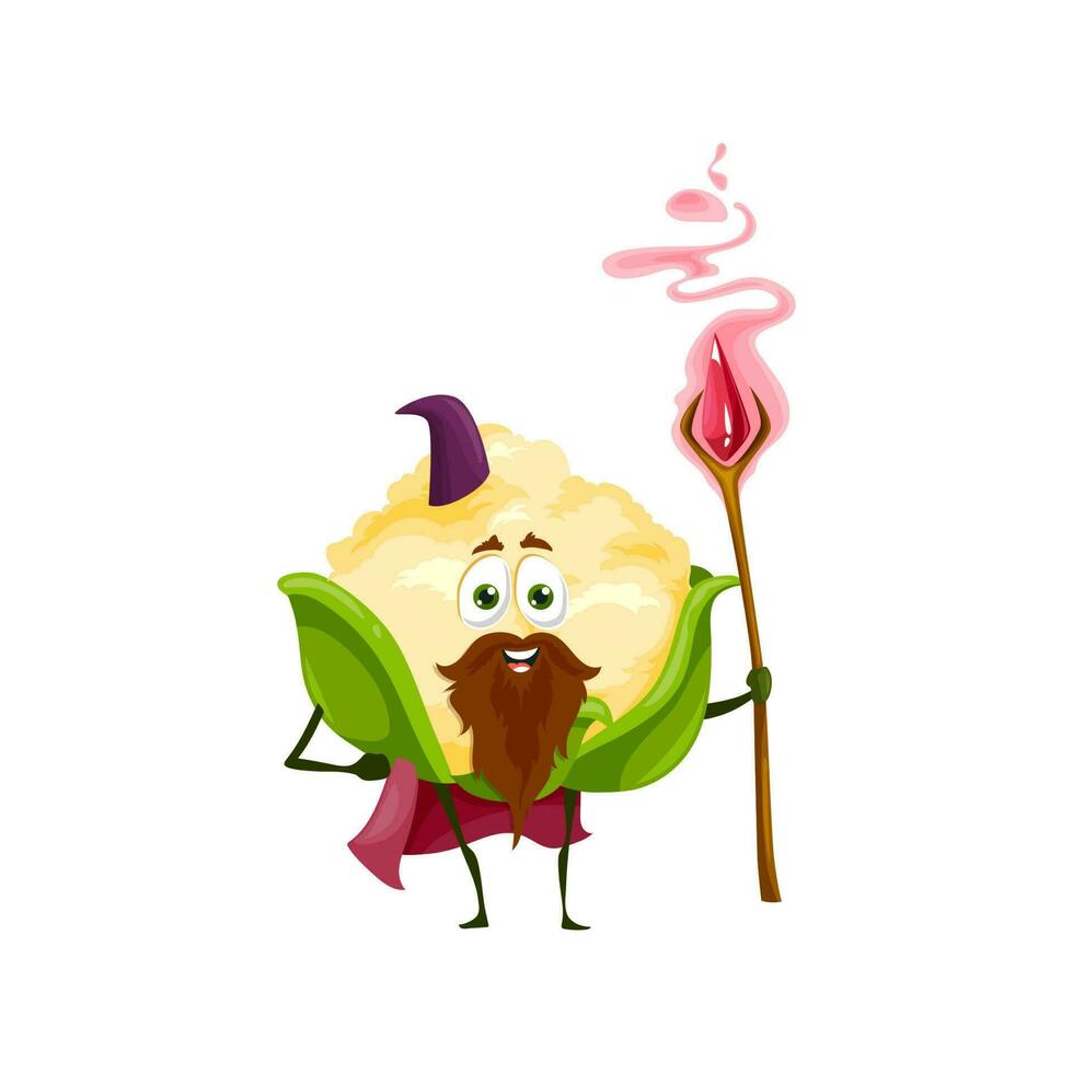 Cauliflower vegetable cartoon wizard character vector