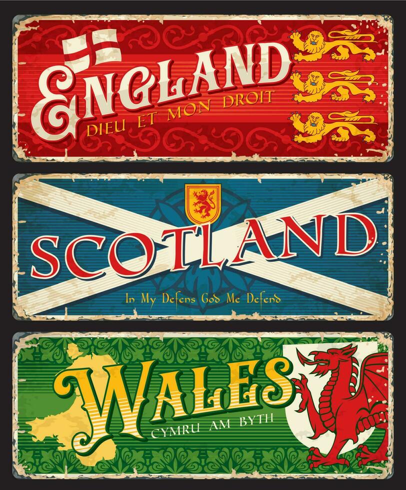 England, Scotland, Wales british regions plates vector