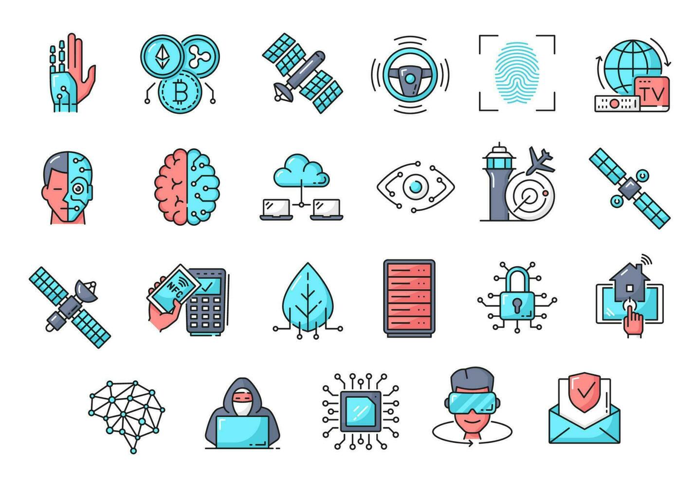 Future technology icons, digital cyborg network vector