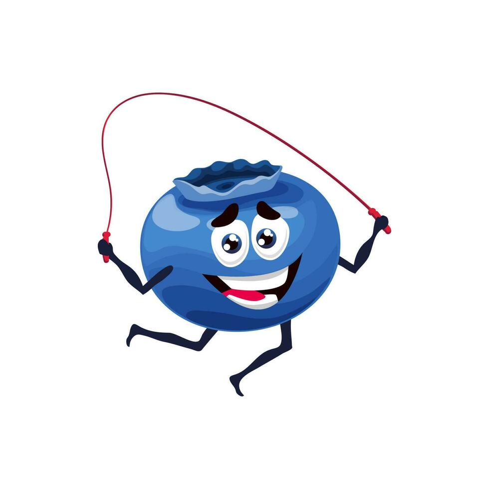 Cartoon blueberry character jumping rope vector