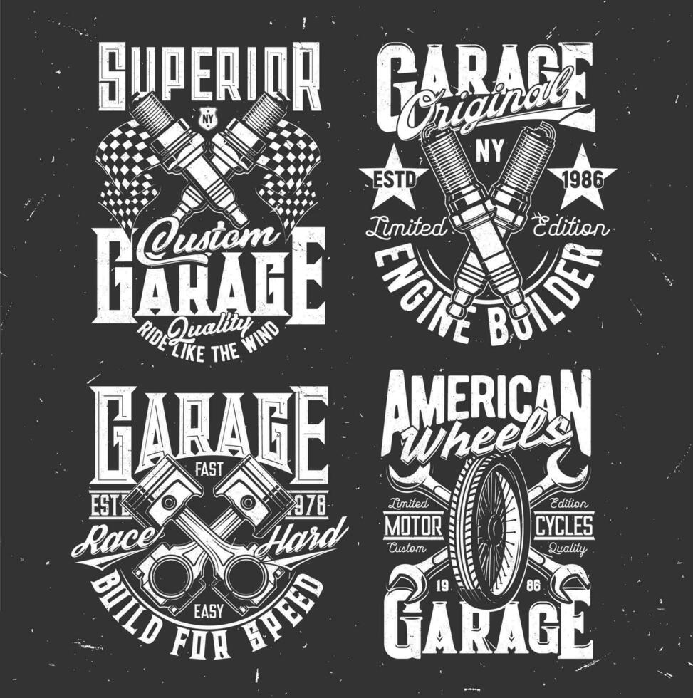 Tshirt prints vector car or motorcycle part labels