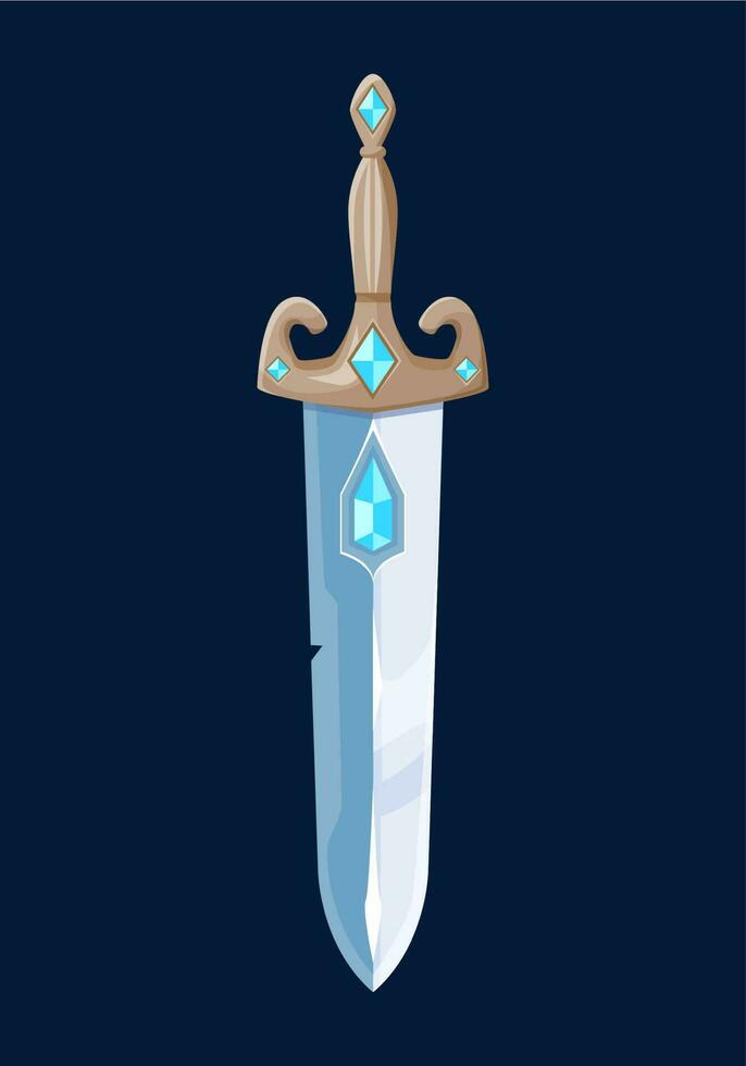 Magical cartoon sword blade with blue crystals vector
