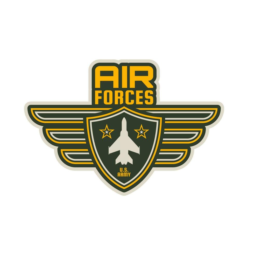 Air forces patch icon, wings, plane, stars, shield vector