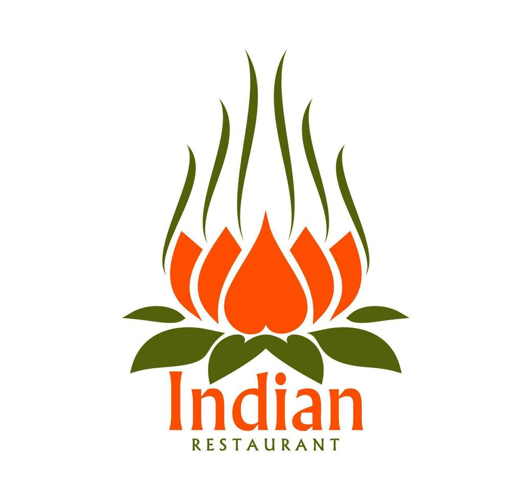 Indian restaurant icon with orange lotus flower vector