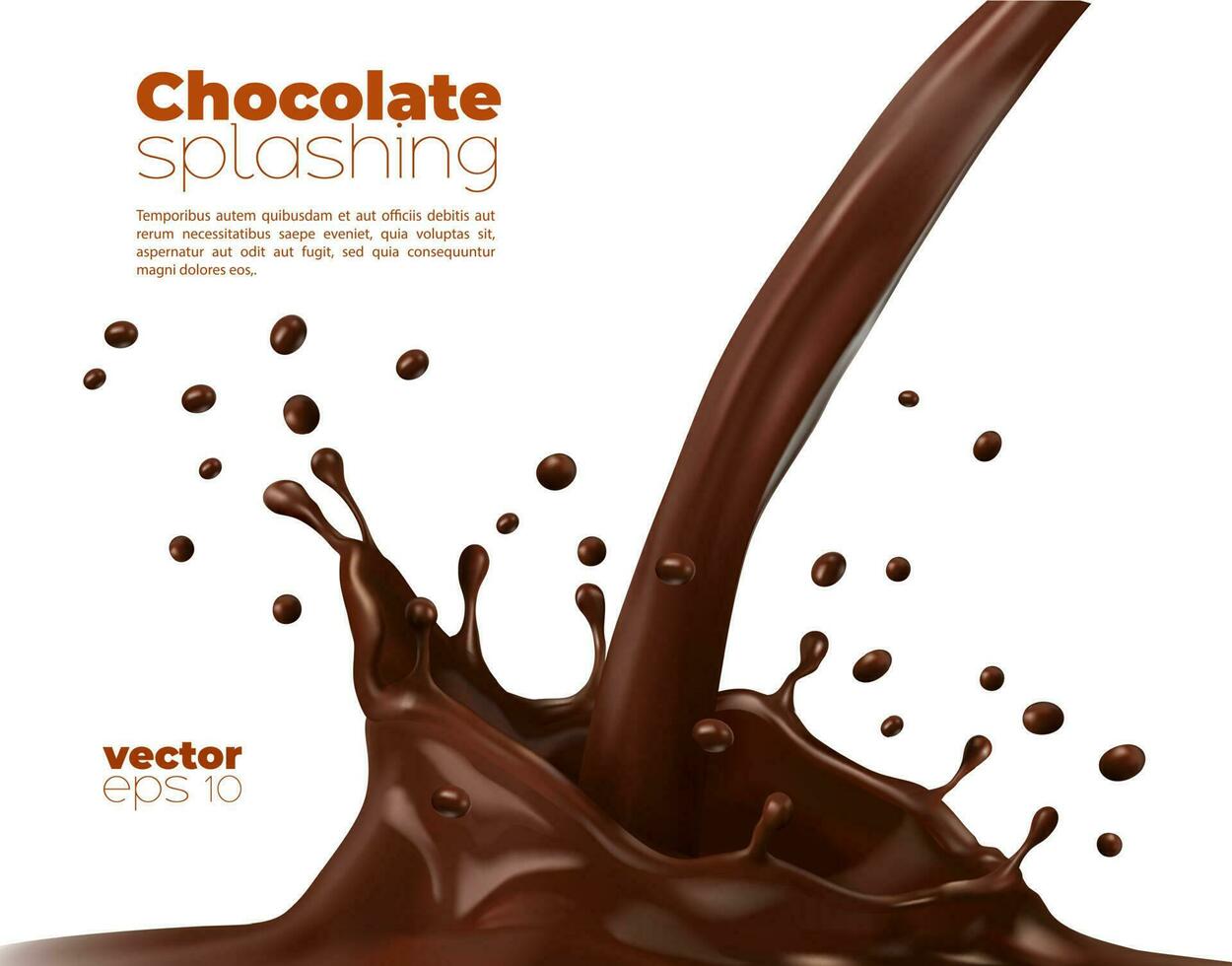 aislado chocolate o cacao fluir y corona chapoteo vector