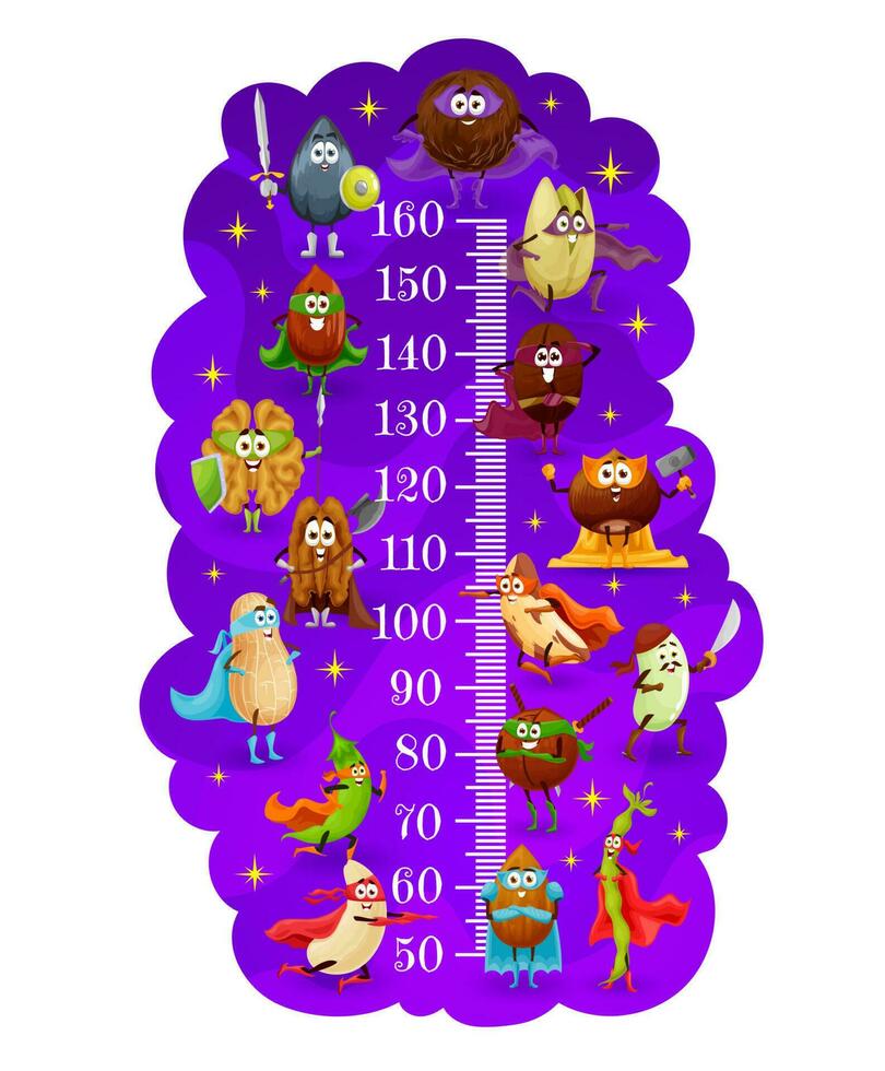 Kids height chart with nuts, super hero defenders vector