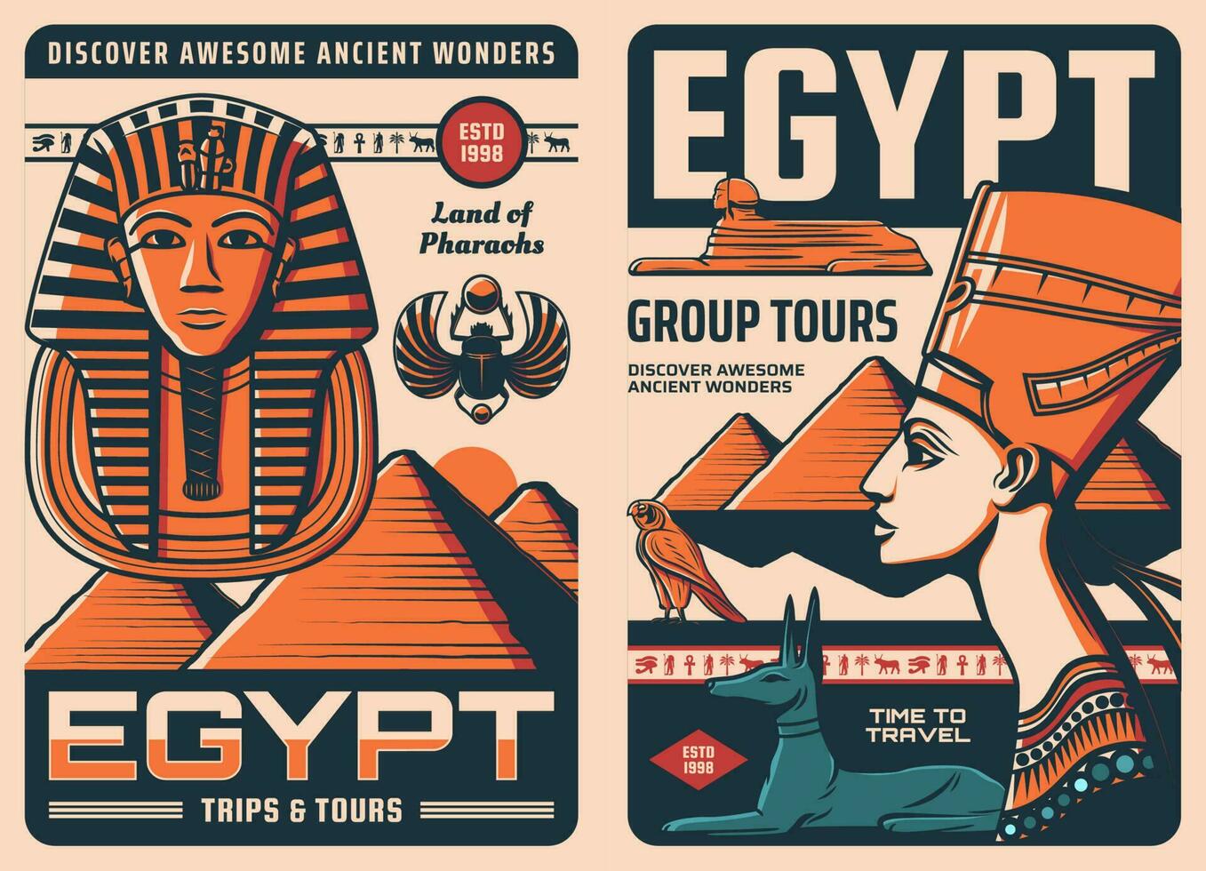 Ancient Egypt travel retro poster, pharaoh pyramid vector