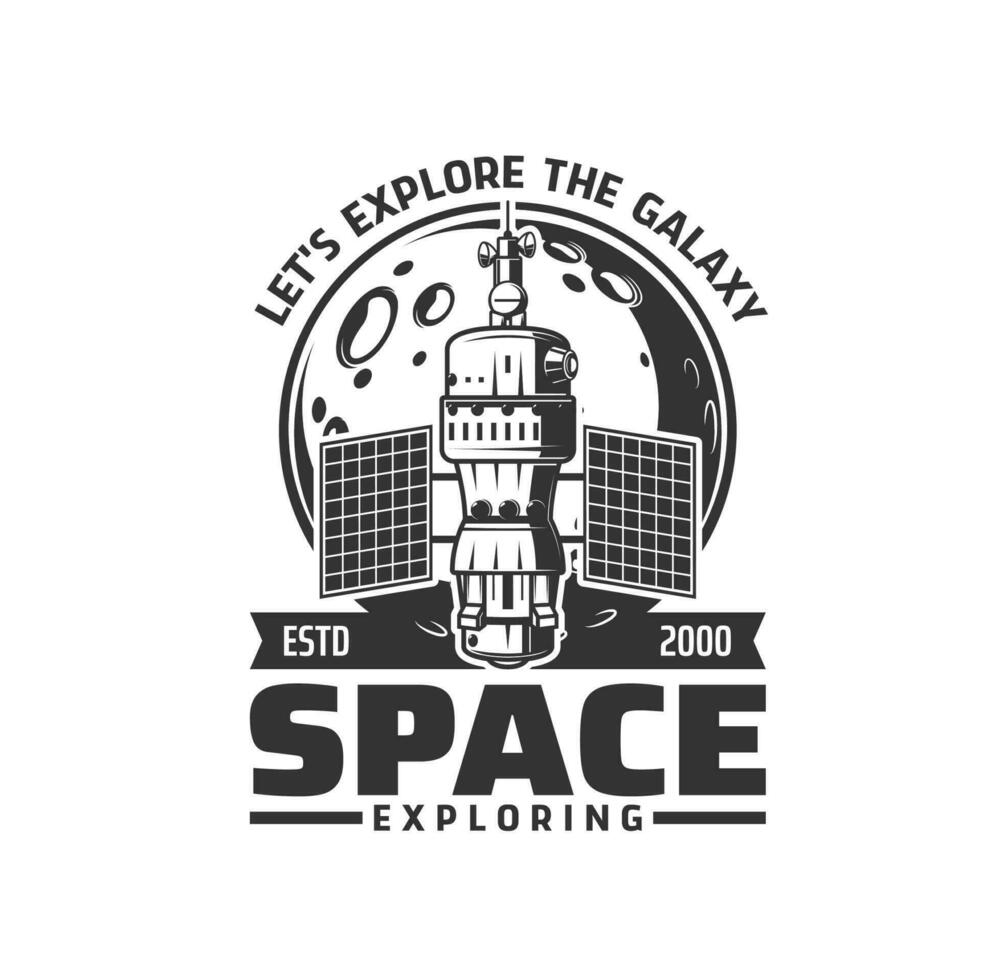 Galaxy exploration icon, space satellite spaceship vector