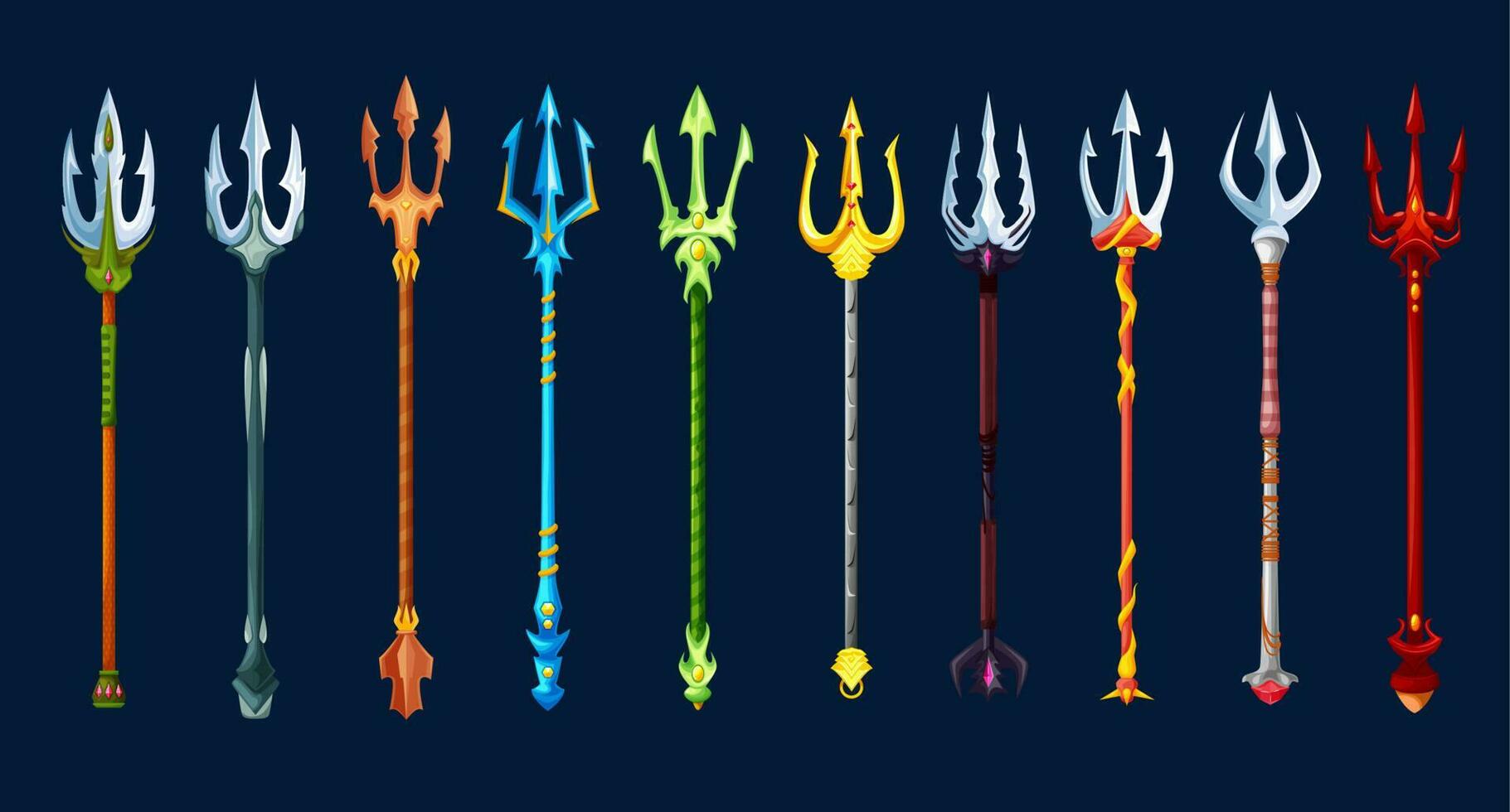 Fantasy magic tridents game weapon asset vector