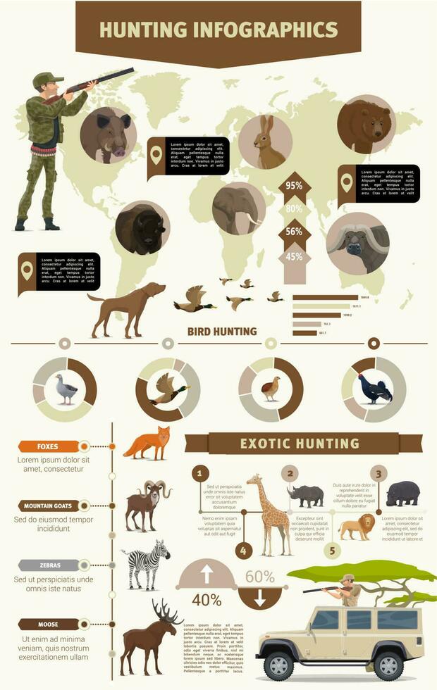 Hunting infographics with safari hunting animals vector