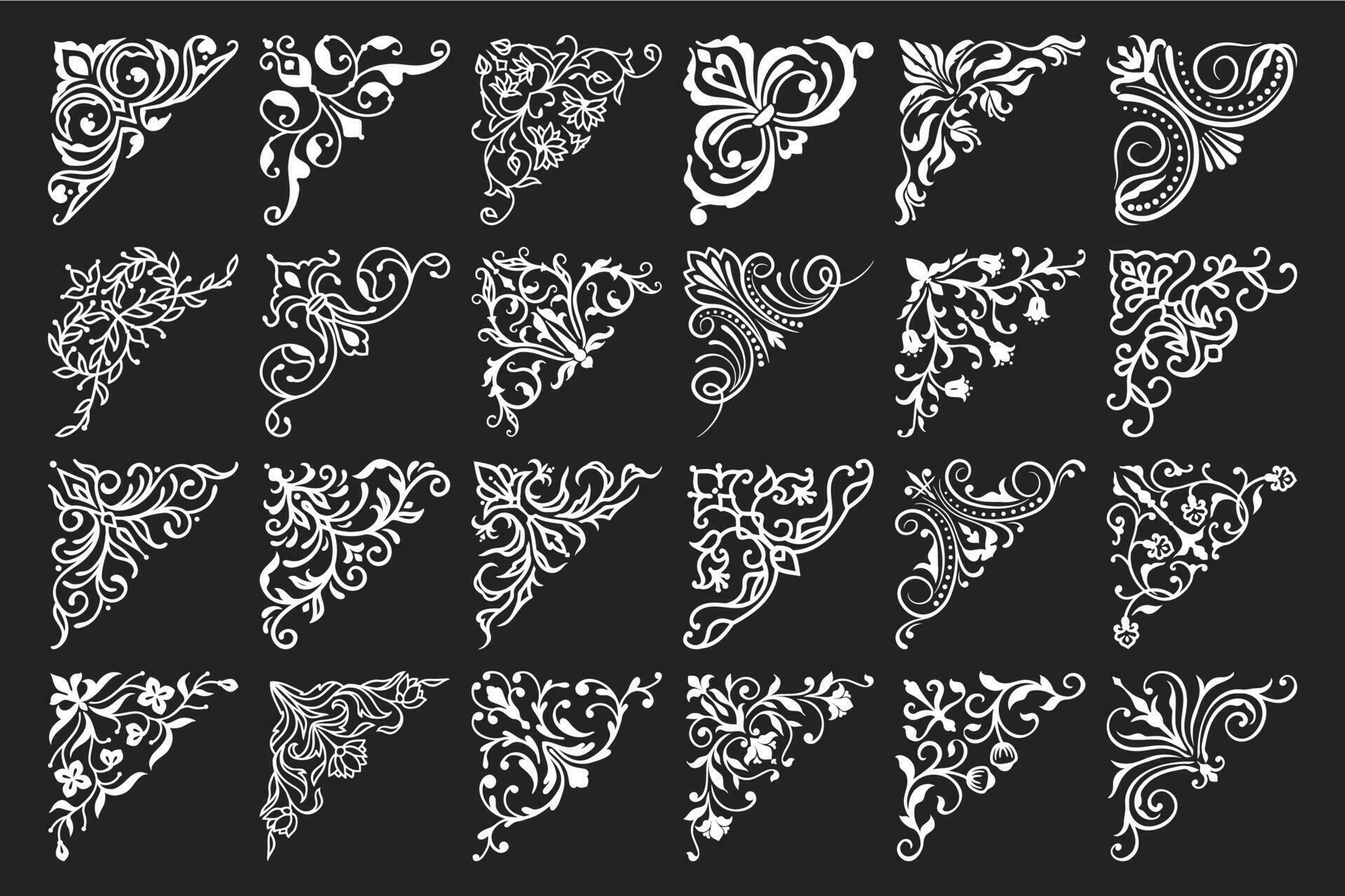 Vintage white floral corner borders embellishment 23518711 Vector Art