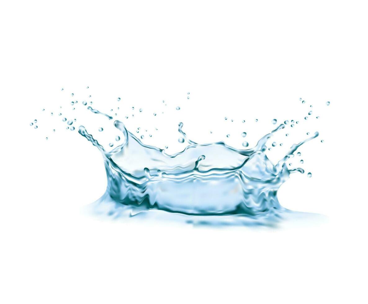 agua corona chapoteo con remolino y gotas 3d vector