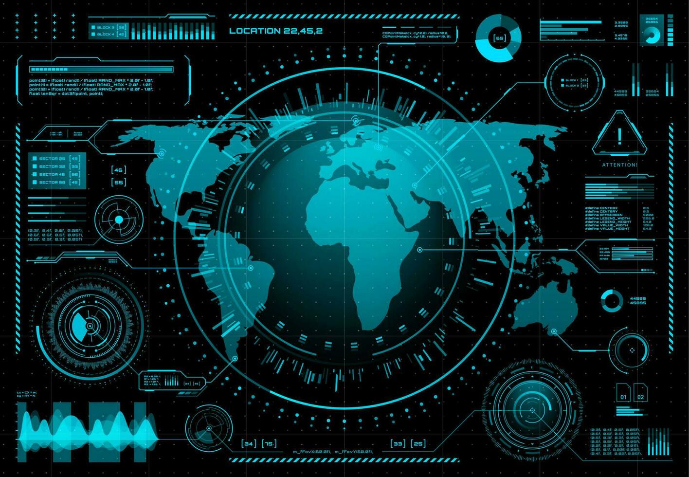 HUD user interface, world map, business data chart vector