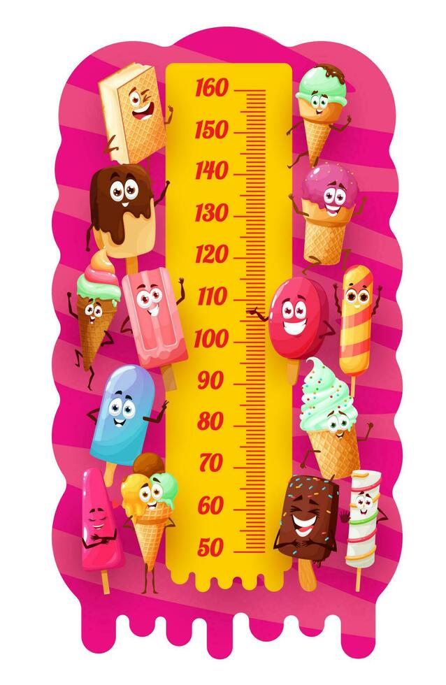 Ice cream dessert characters on kids height chart vector