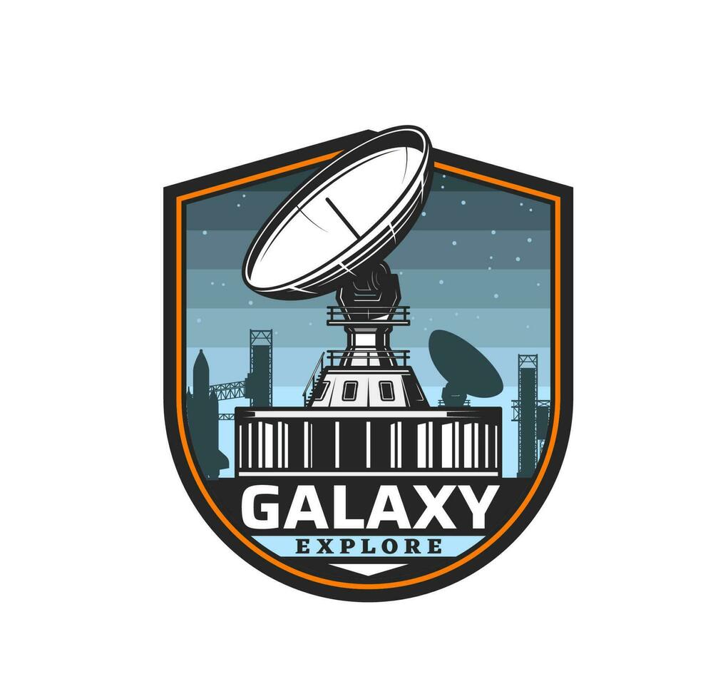 Space telescope icon, galaxy planets exploration vector