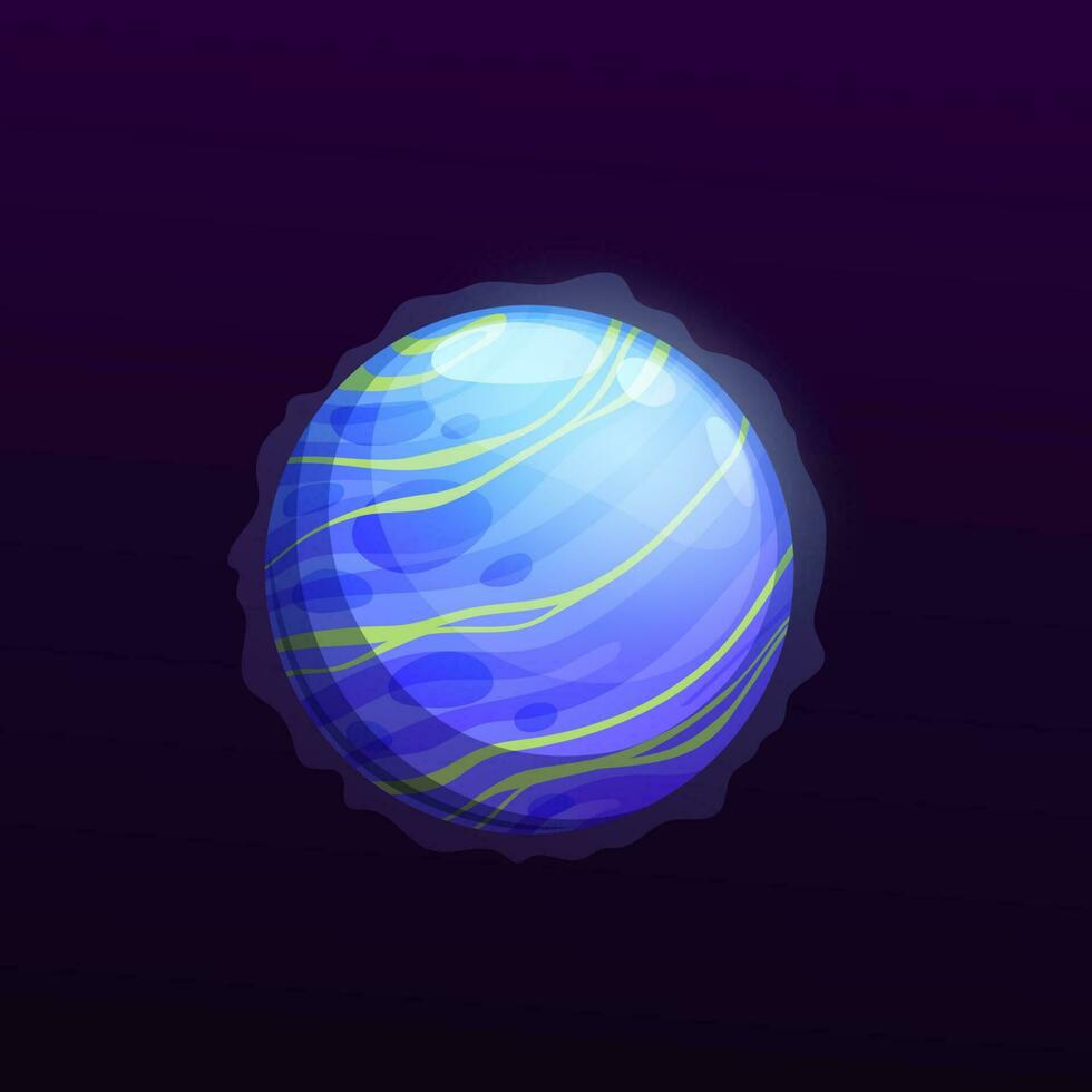 Mysterious blue space planet game UI cartoon icon vector