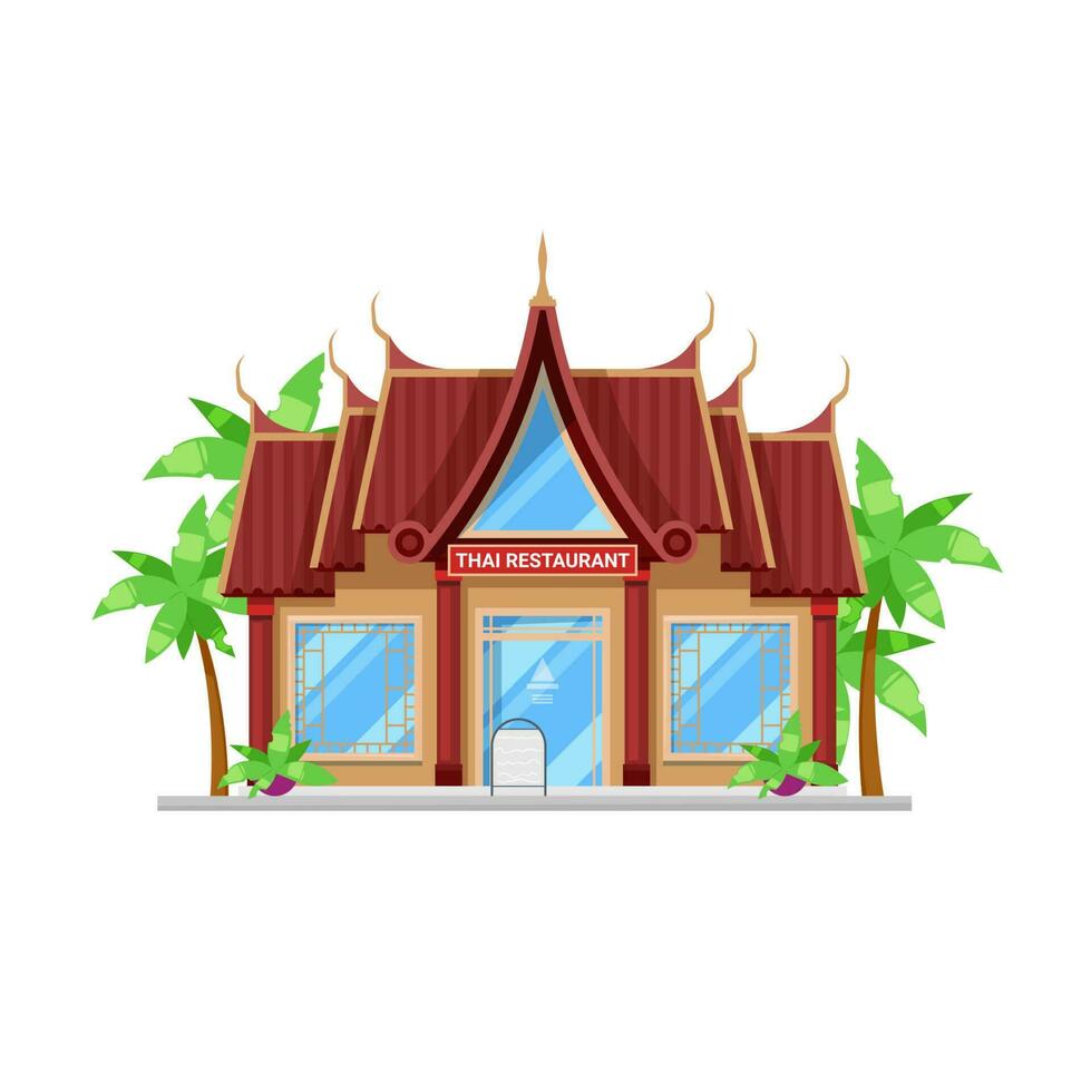 Thai cuisine cafe, restaurant building icon vector