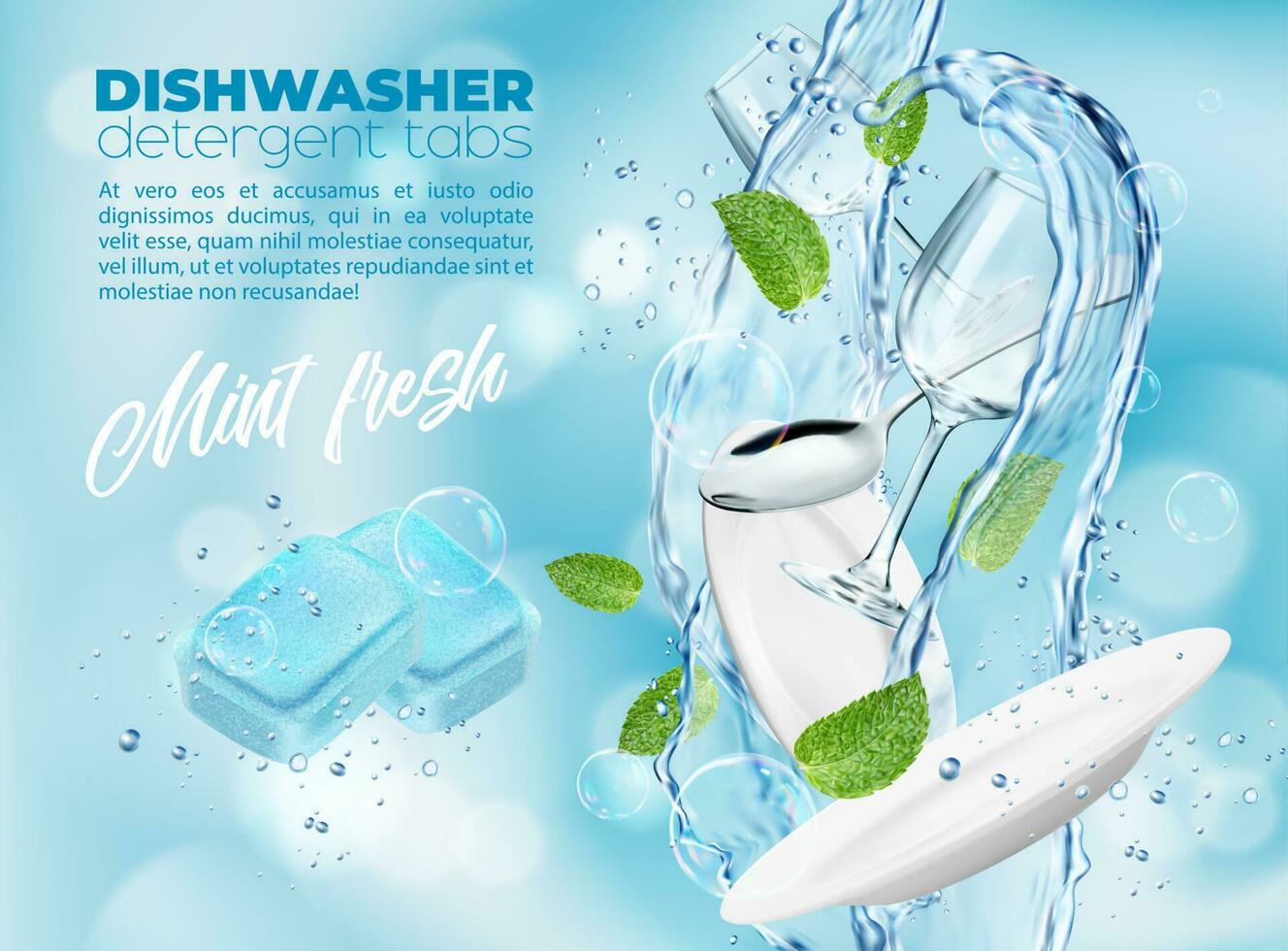 lavavajillas detergente tabletas con frio menta, plato vector