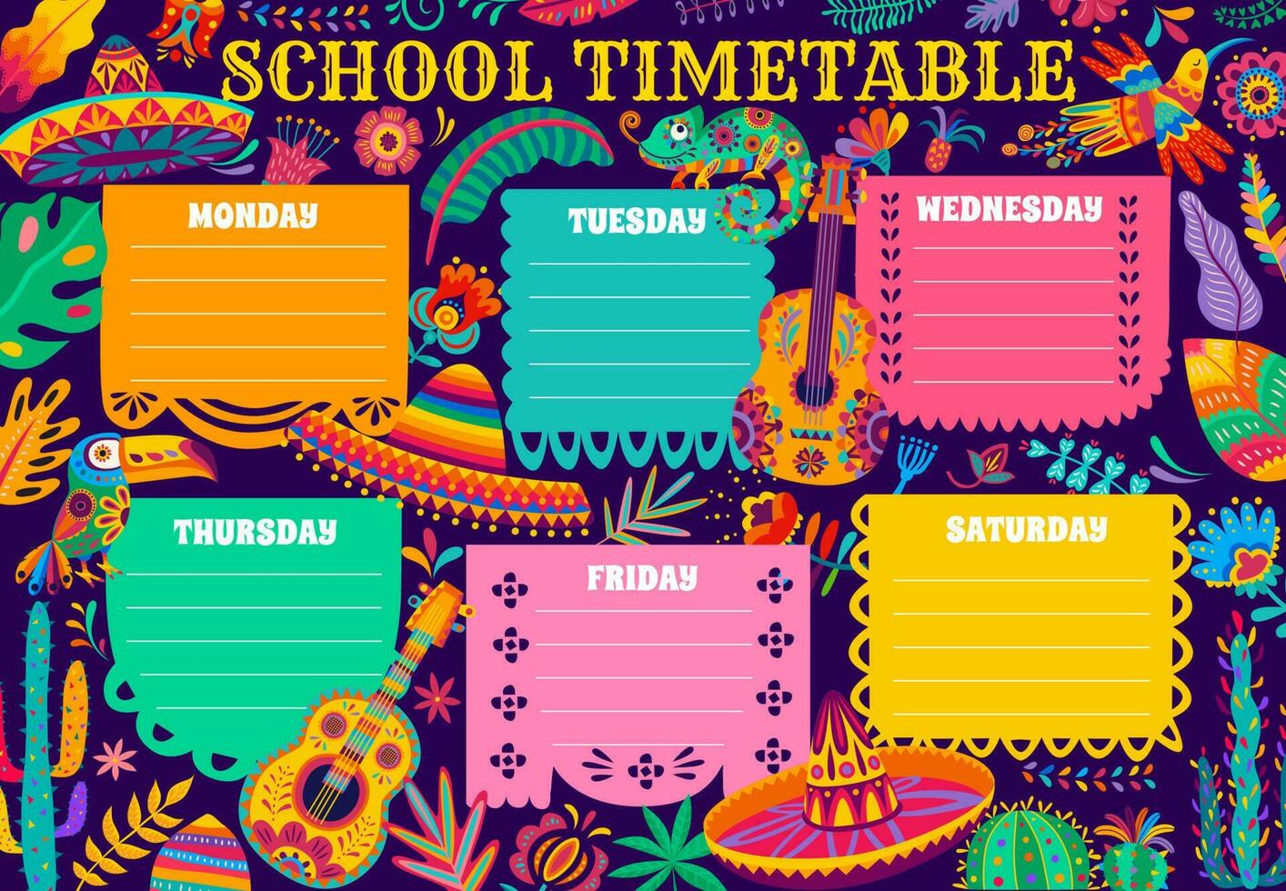 Child timetable schedule with mexican decorations vector
