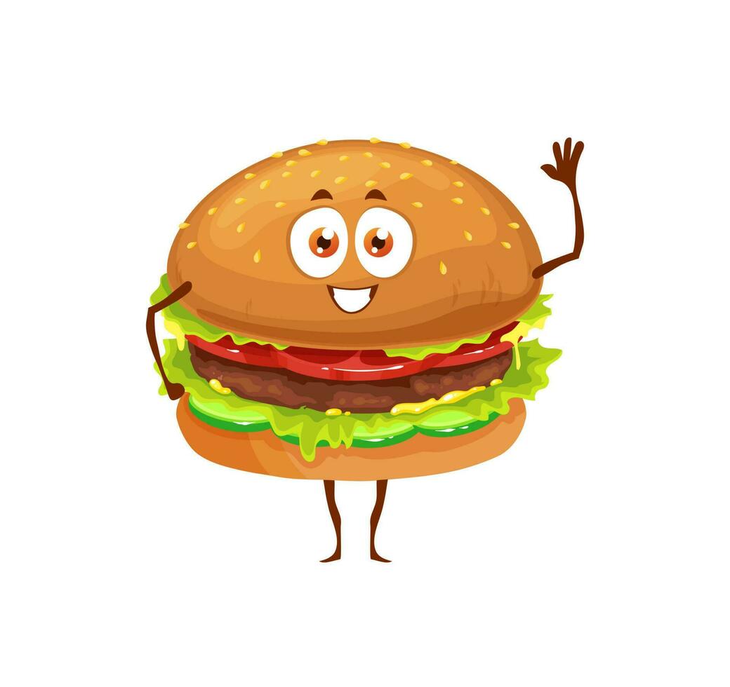 dibujos animados gracioso rápido comida hamburguesa vector personaje