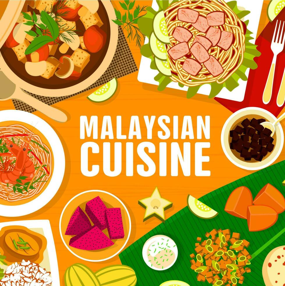 Malaysian cuisine menu cover, Asian food dishes vector