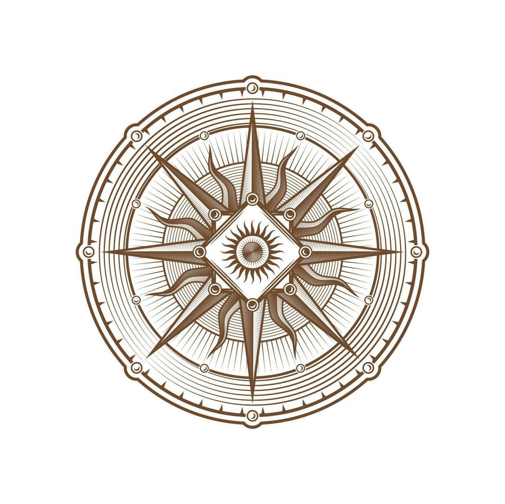 Vintage compass wind rose, Medieval nautical sign vector