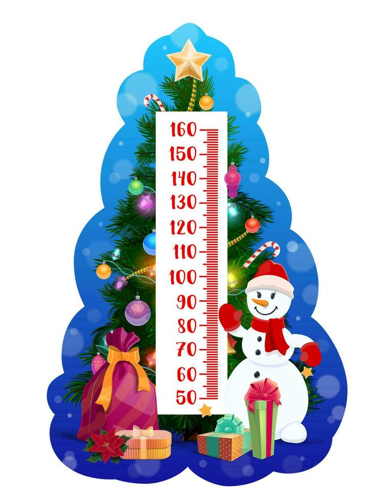 Kids height chart, Christmas tree and snowman vector