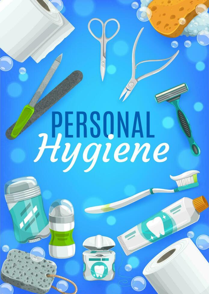 Toothbrush, sponge, soap, toothpaste and shaver vector