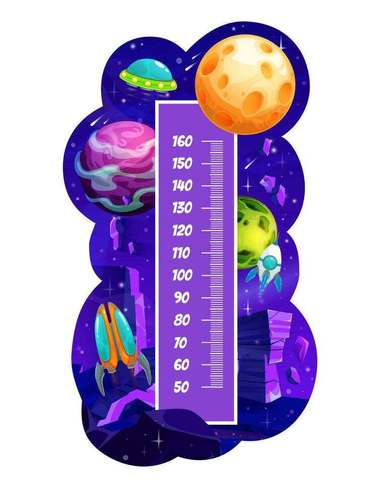 Kids height chart with space planets growth meter vector