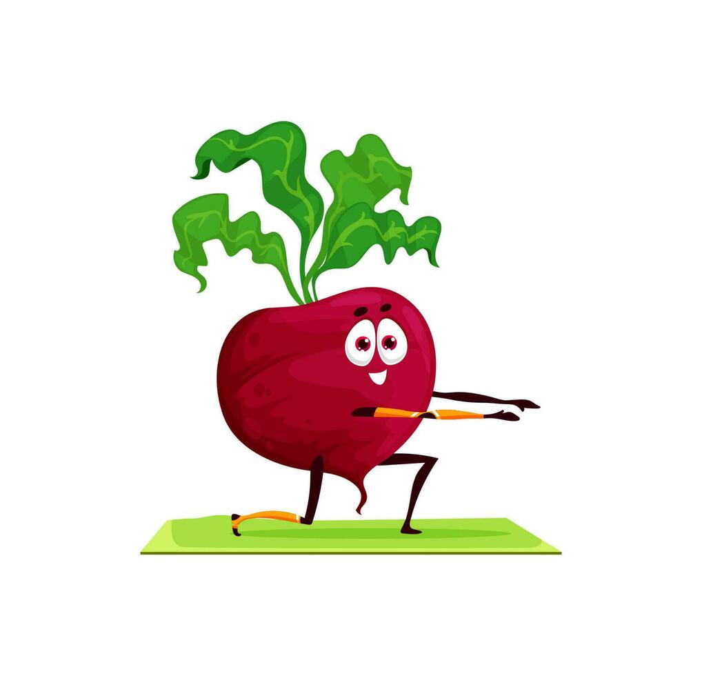 Beetroot on stretching cartoon character fitness vector