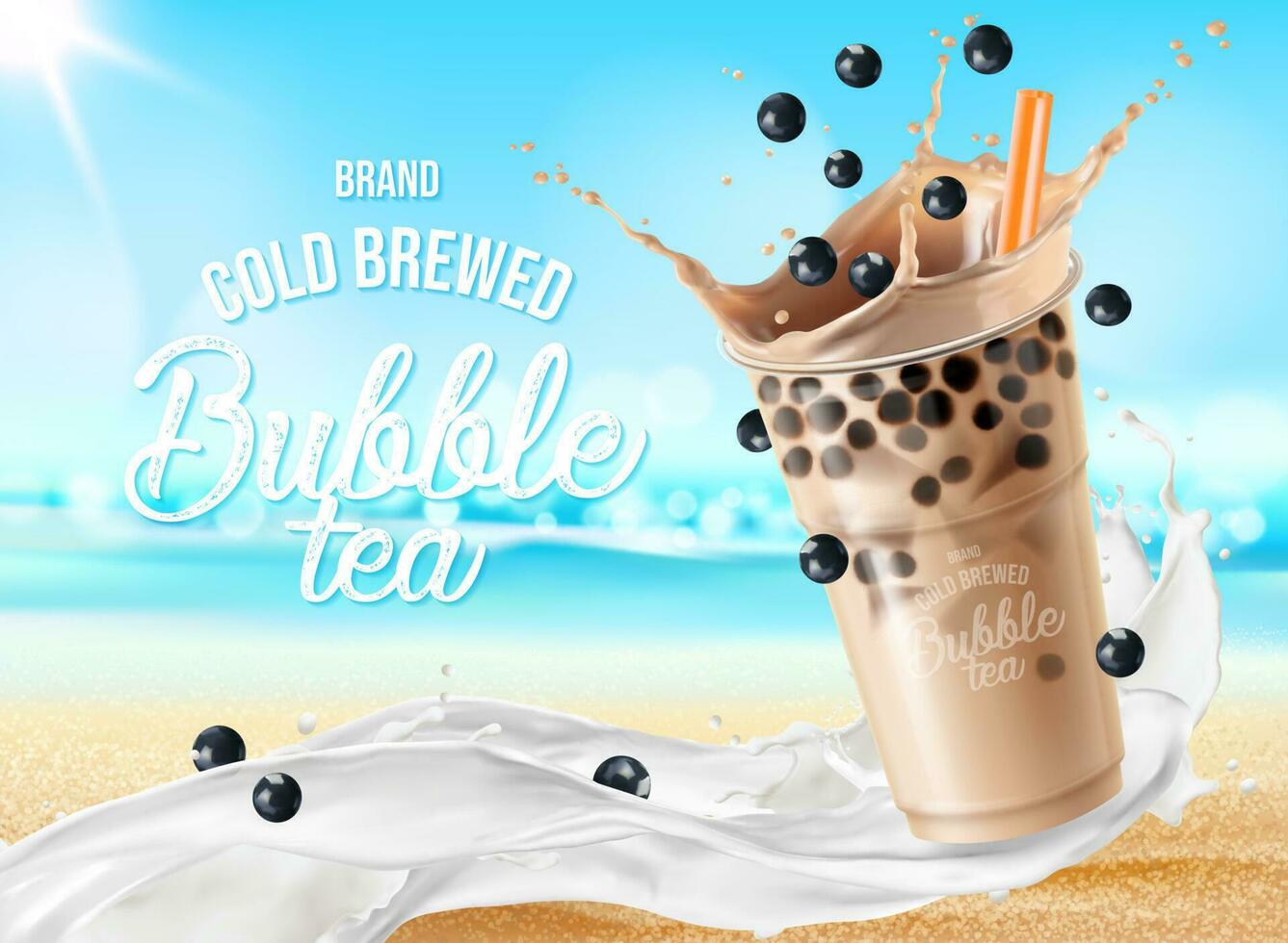 Bubble milk tea with wave splash and chocolate vector