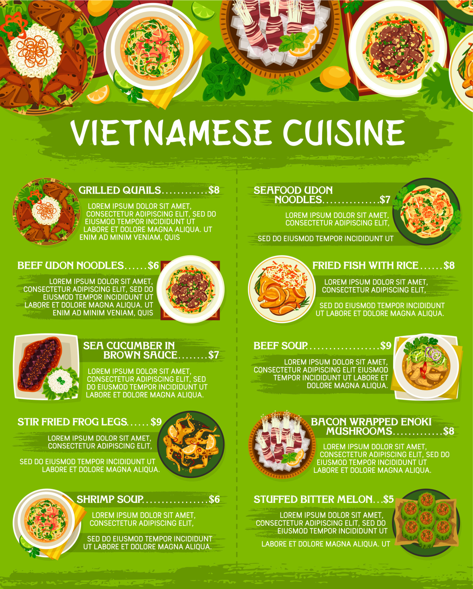 Vietnamese cuisine restaurant menu template 23519001 Vector Art at Vecteezy