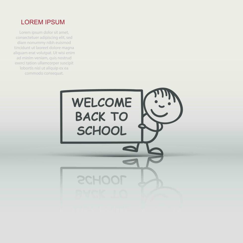 Back to school placard in hands icon. Vector illustration on white background. Business concept hand drawn welcome school pictogram.