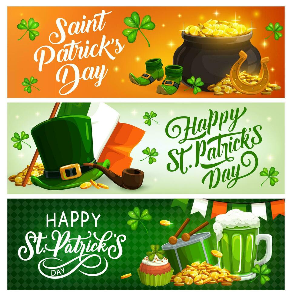 St Patricks Day banners with Irish holiday objects vector
