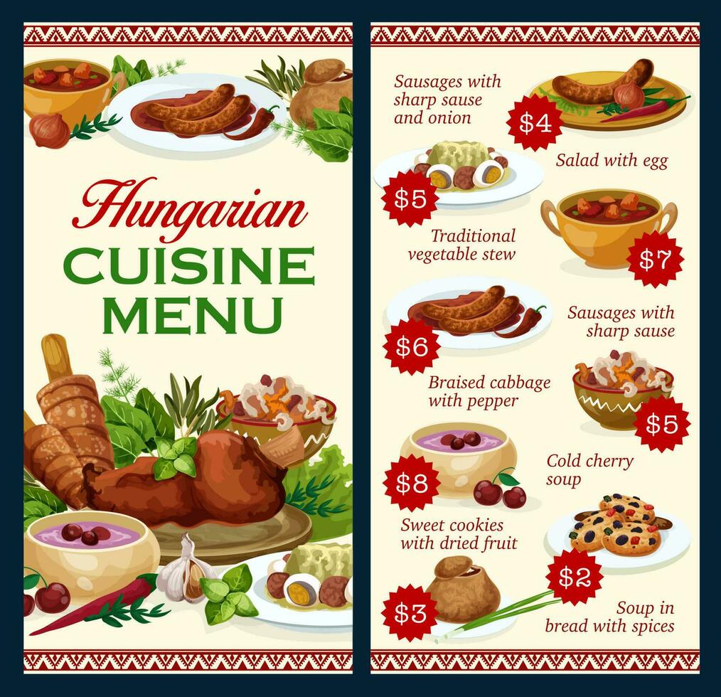 Hungary cuisine vector menu template food dishes
