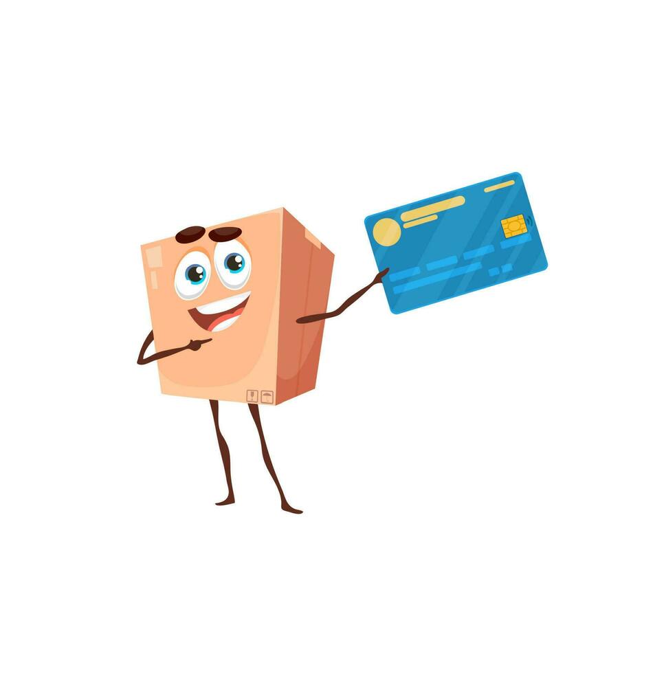 Delivery payment, cartoon package with credit card vector