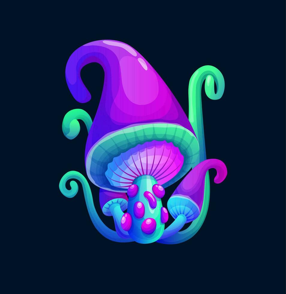 Fantasy magic purple and green mushroom plant vector